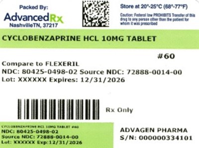 Cyclobenzaprine HCl 10mg #60 (Cyclobenzaprine HCl 80425 0498 02)